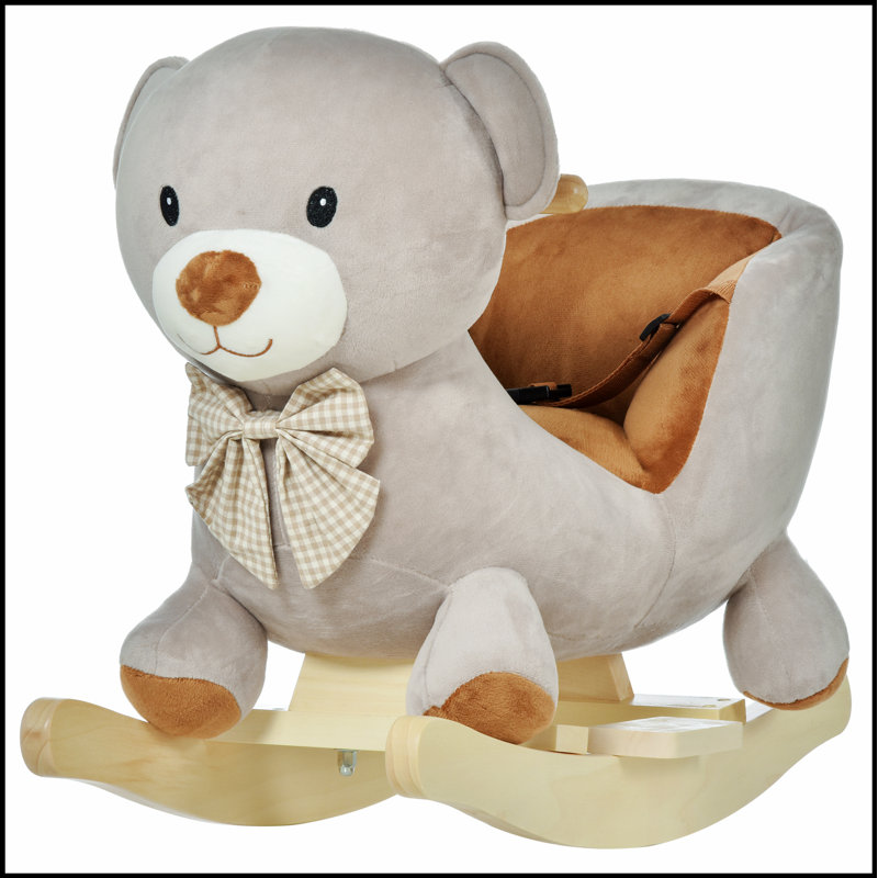 Cheval à bascule en forme d'ours avec son, base en bois et ceinture de sécurité pour enfants de 18 à 36 mois Qaba Kids