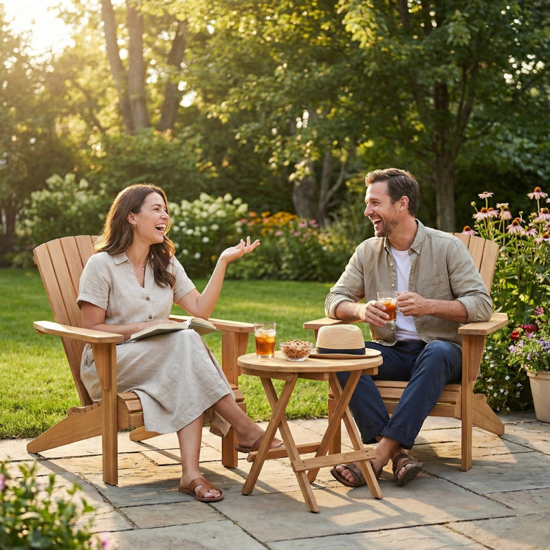 Grade A Teak Adirondack Chair Outdoor Patio Set of 3 (2 Chairs + 1 Side Table)