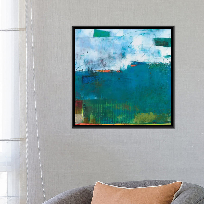 « bonjour la journée ii », reproduction sur toile, H 18 po x l 18 po x P 1,5 po, Toile avec cadre noir, Pas de tapis