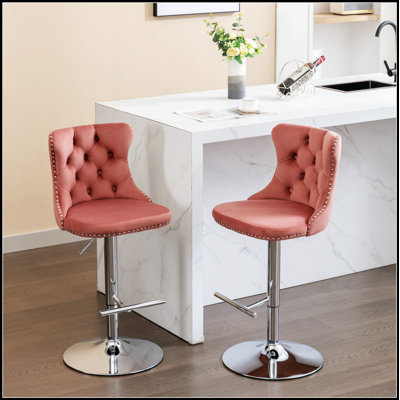 Swivel Velvet Barstools with Adjustable Seat Height, Modern Chrome Base for Comfort and Style