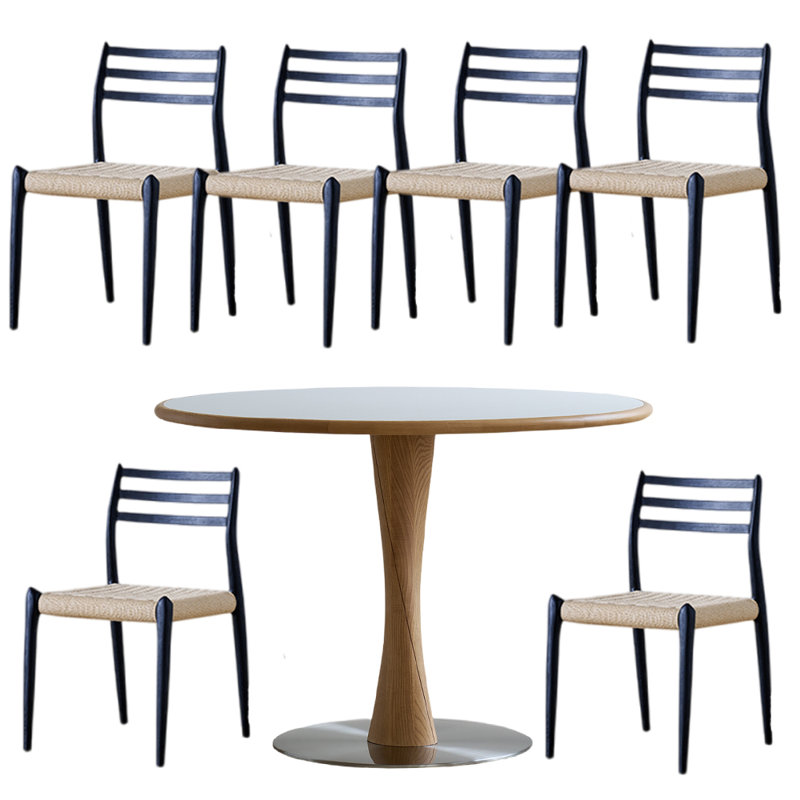 Nordic style modern simple round table sets, Black/Beige