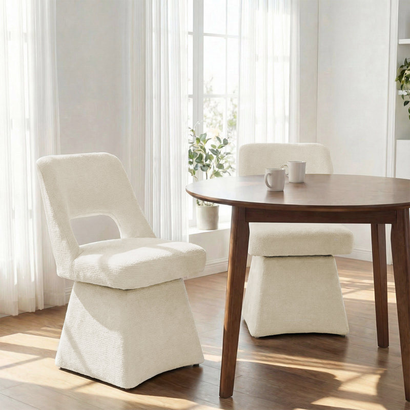 Upholstered Swivel Dining Chair Set Of 4, Beige, 4
