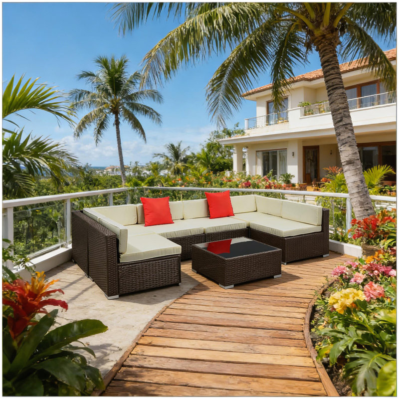 Ensemble de canapé modulaire de patio, ensembles de conversation pour mobilier d'extérieur, ensemble de mobilier de patio 7 pièces