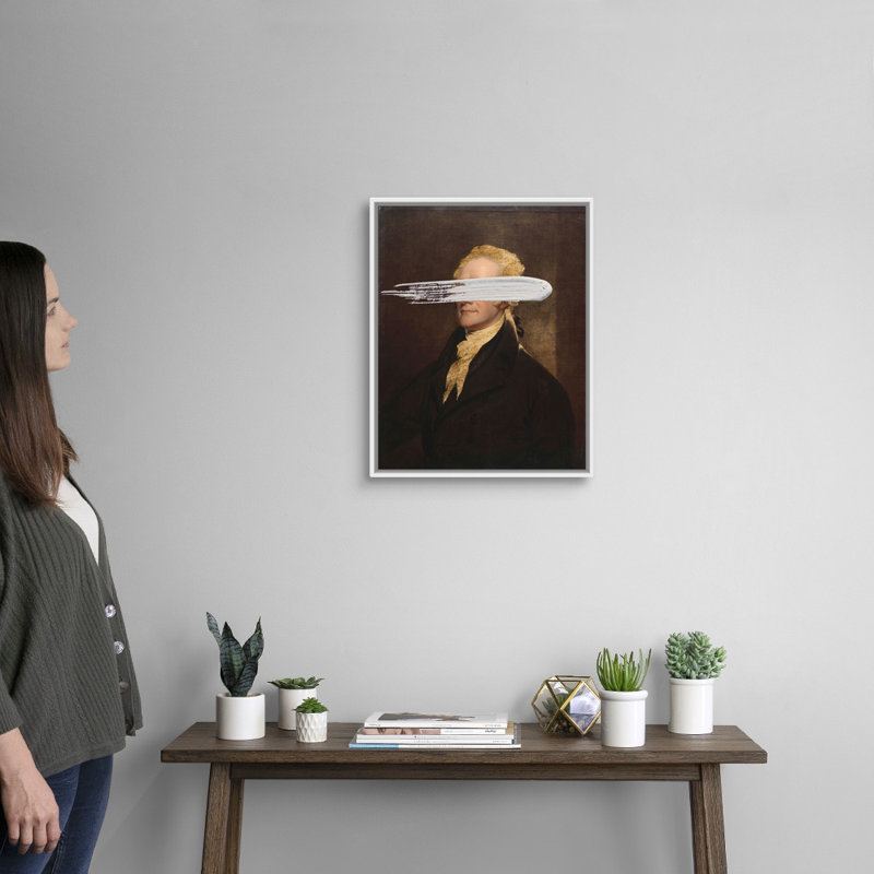 «Masked Hamilton» par Jennifer Goldberger - impression sur toile, H 22 po x l 18 po x P 1,75 po, Cadre flottant blanc