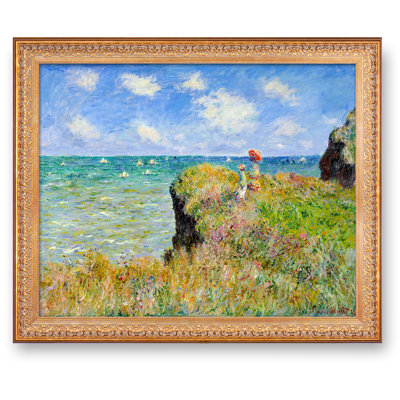 «The Cliff Walk at Pourville» par Claude Monet, reproduction d'art encadrée World Classic pour HomeDecor, cadre doré à motif rétro