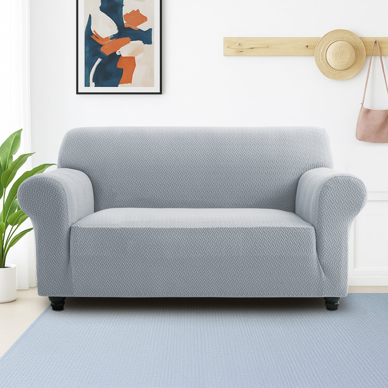 Jacquard Pattern Stretchable Spandex Sofa Slipcover - Stylish Sofa Protector, 179cm H x 224cm W - (2 Seater), Silver
