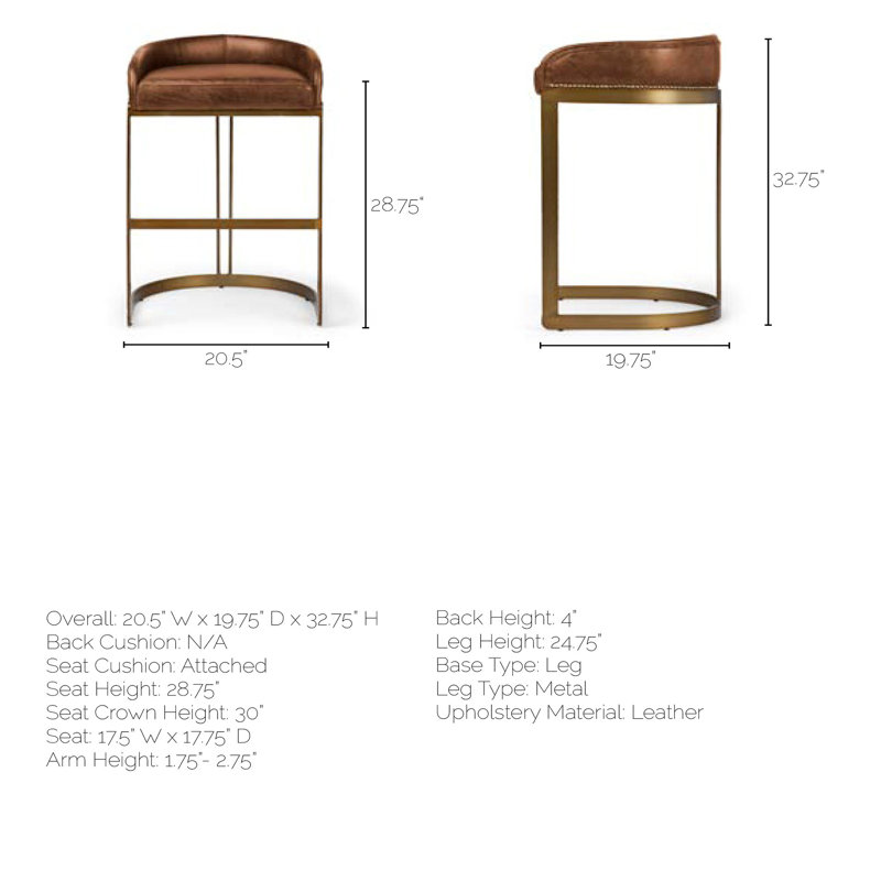 Brown Leather and Gold Metal Saddle Bar Stool