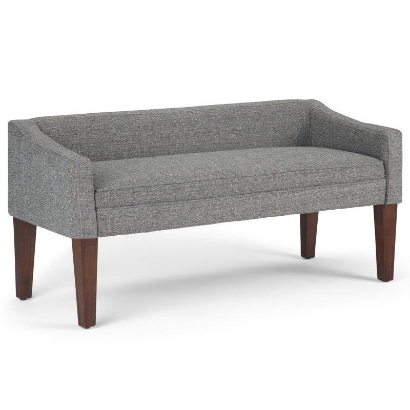 Banc contemporain rembourré l 50 po Parris avec coussin touffeté et pieds en bois massif, Gris galet / espresso