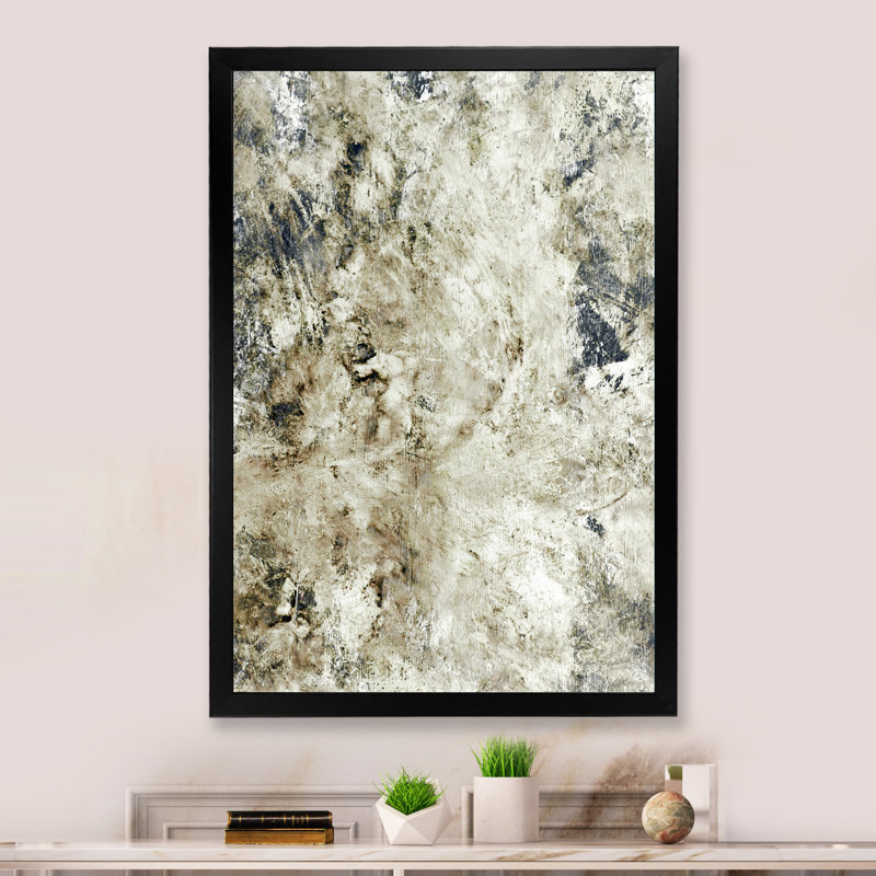 Gris et beige, art abstrait - art mural moderne et contemporain sur toile, H 20 po x l 12 po x P 1 po, Cadre photo noir