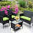 4 Pc Patio Furniture: With Cushions & Tempered Glass Side Table In Black Outdoor Furniture : Writing-716142553