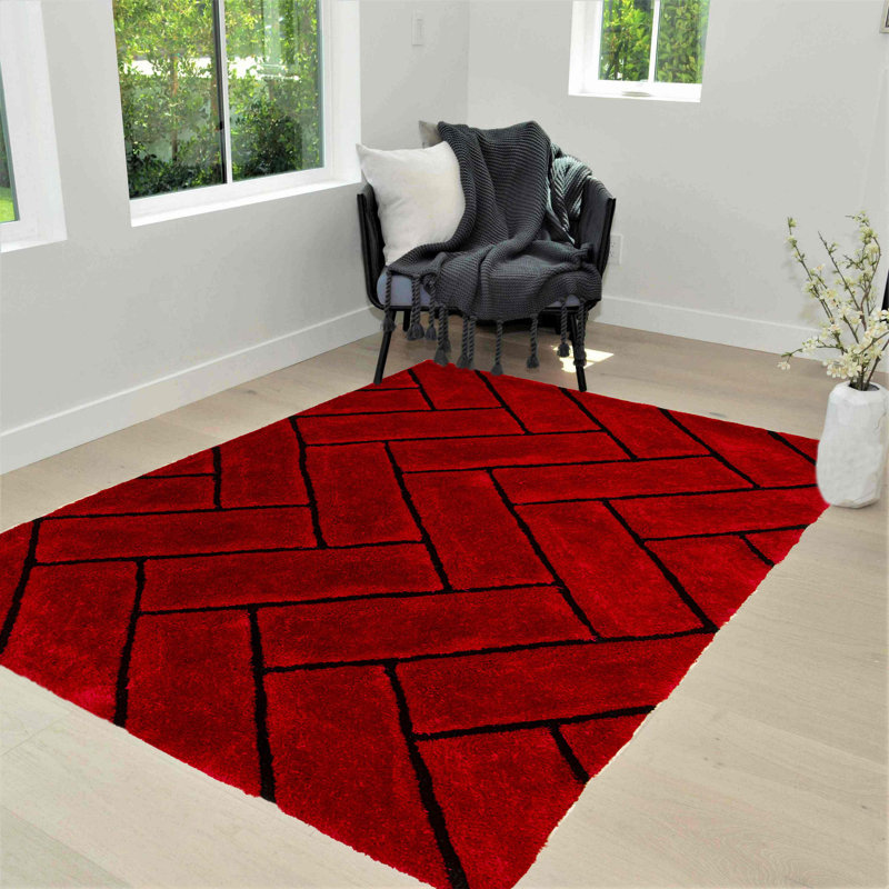 Tapis rouges modernes Handcraft Rugs 3-D-801 7,5 po x 10,4 po, Rectangle 5 pi x 7 pi