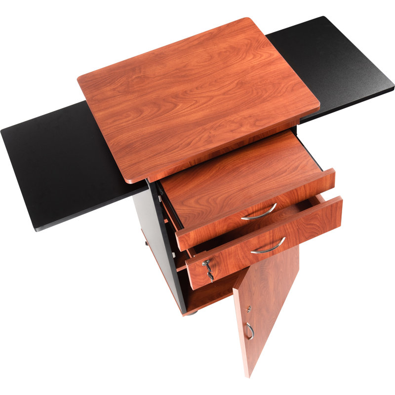 Cherry and Black Multimedia Cart with Lockable Storage