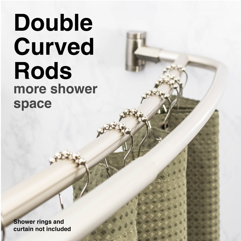 Adjustable Brushed Nickel Double Curved Wall Mounted Shower Rod