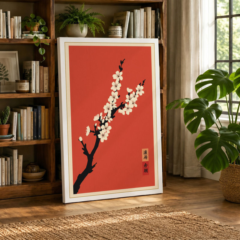Moonlit Cherry Blossom Japandi - Wrapped Canvas, 36x24 - 91.4 x 61.0 cm, Cream Border