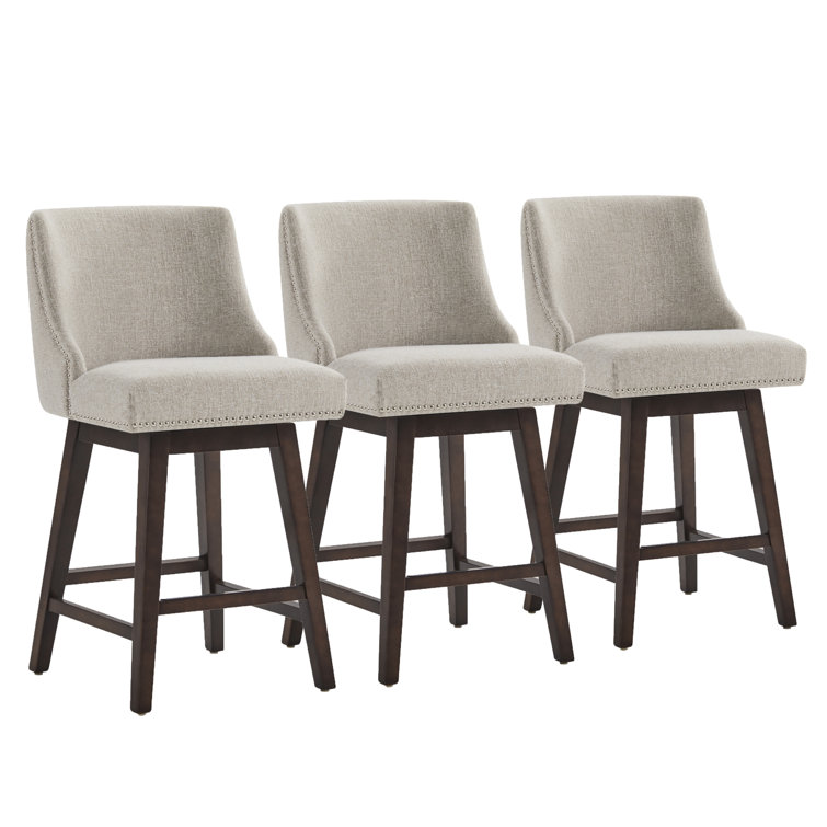 Orbay Swivel Upholstered 26'' Counter Stool With Solid Wood Frame