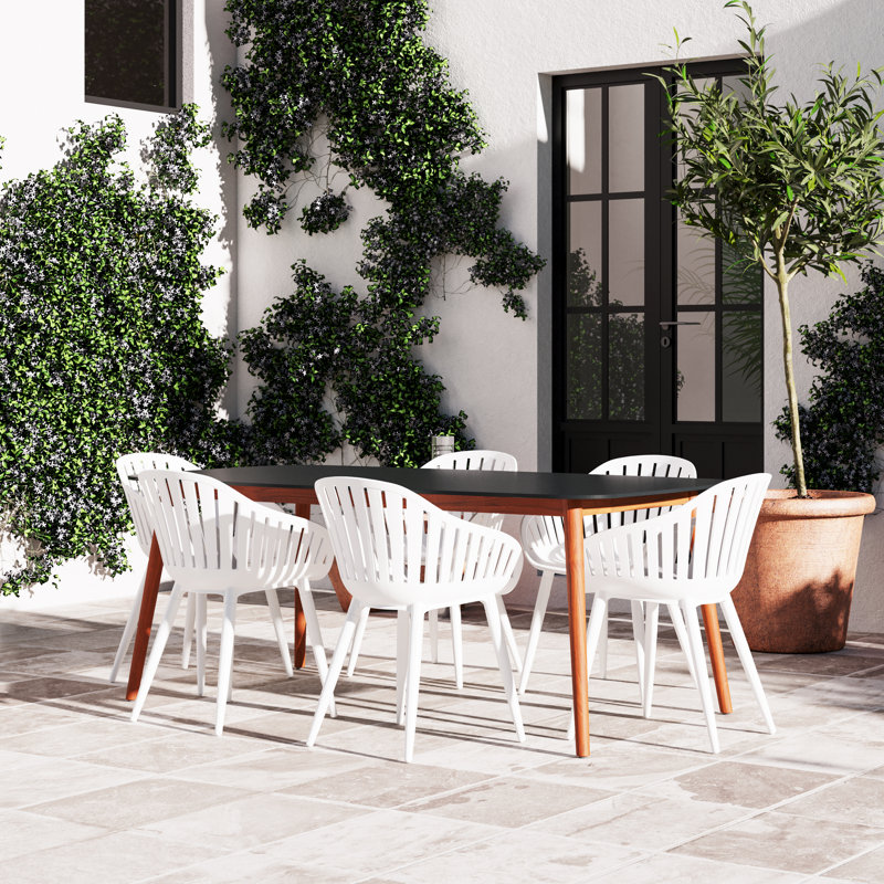 Anautica 6 - Person Patio Dining Set with Rectangular Table, White