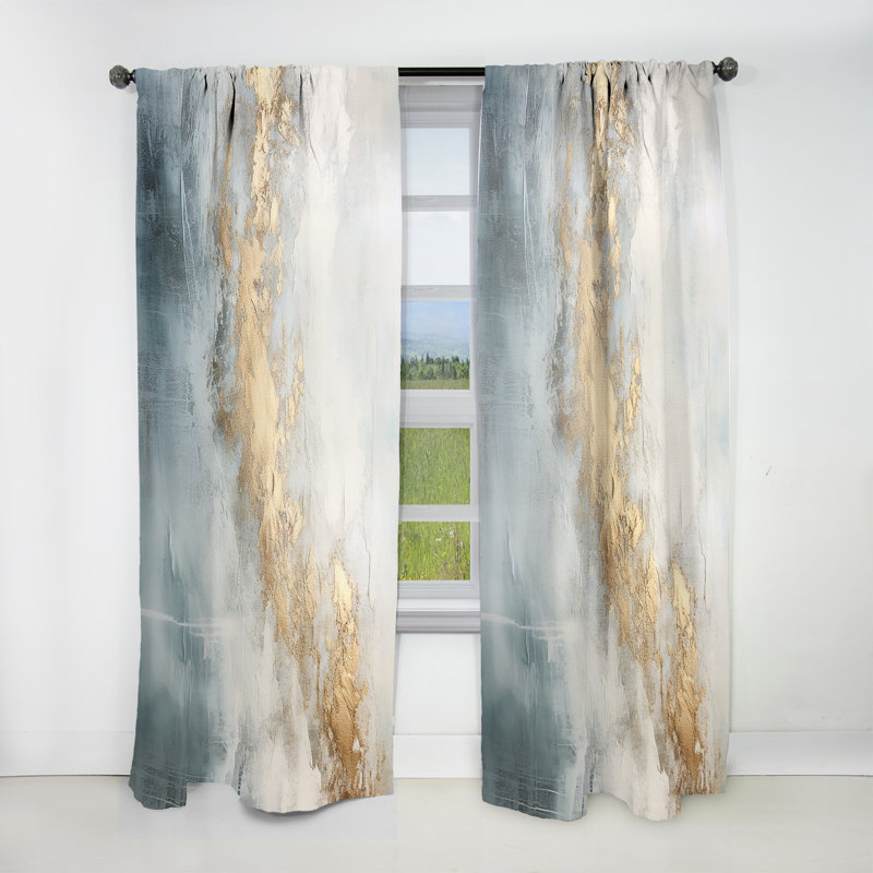 Damaa beige or bleu océan tempête V - rideau formes abstraites - velours obscurcissant - 1 panneau, L 52 po x L 84 po