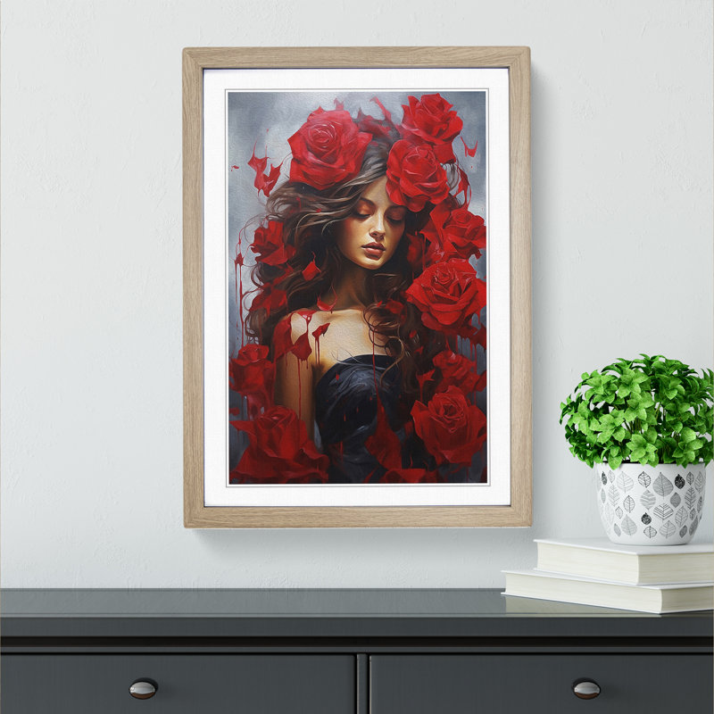 Rose Contemporary - Single Picture Frame Print on Wood, 64cm H x 46cm W x 2cm D, Oak