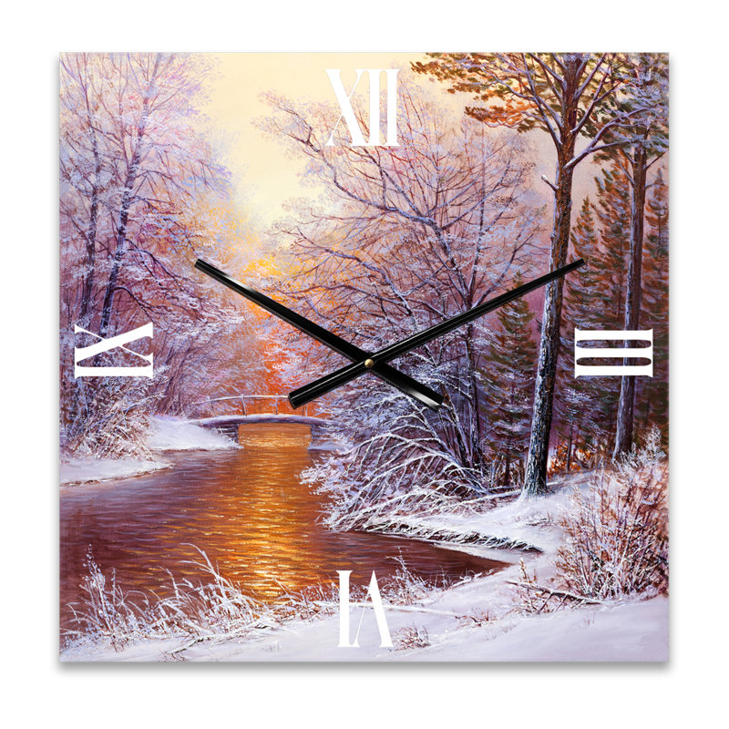 Horloge murale traditionnelle Christmas Forest avec rivière et arbres II, Moyen