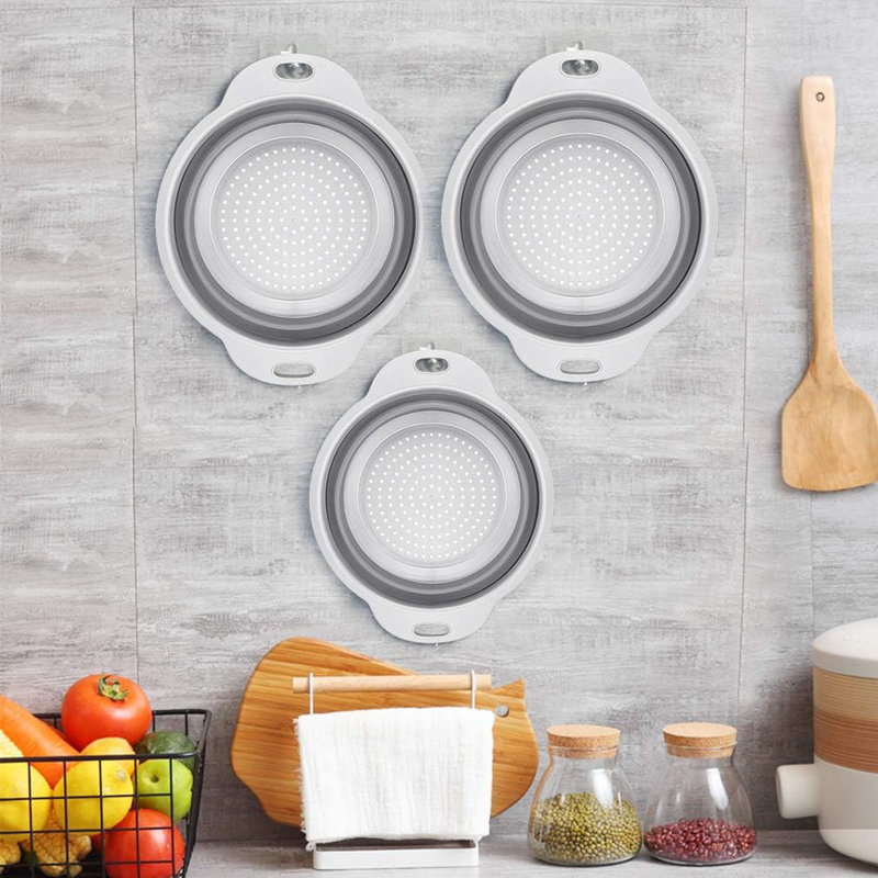 Collapsible Colander And Strainer Set Of 3-2 PC 4 Quart(1 Gal) And 1 PC 2 Quart(0.5 Gal) - BPA Free & Dishwasher-Safe Silicone Kitchen Foldable Strainer For Pasta, Veggies