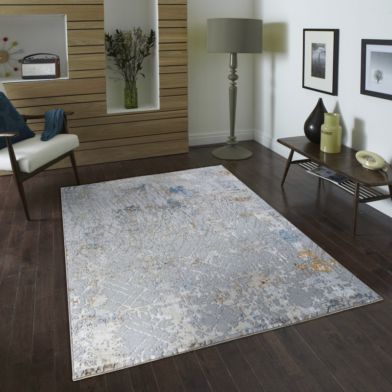 Tapis en plastique polypropylène abstrait texturé gris, Tapis de couloir 2 pi 7 po x 7 pi