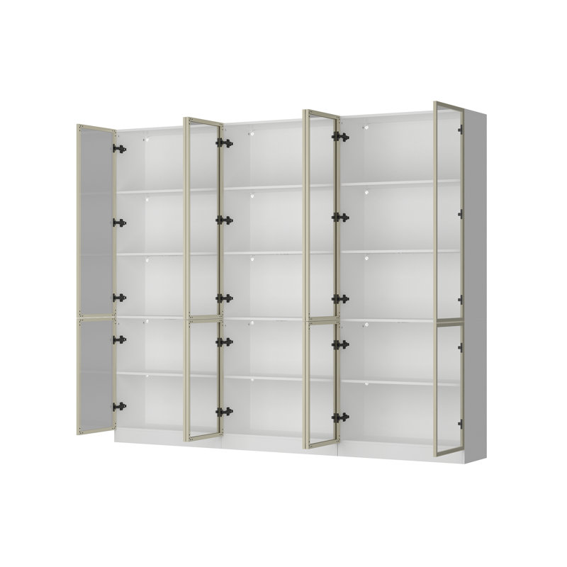 78.7'' H X 94.5'' W 5-Tier Display Bookcase With Glass Doors And LED Light, White