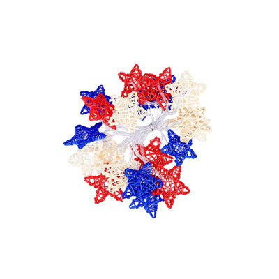 Woven Rattan Star Decorative Lights  LED Independence Day Star String Lights Featuring Red White And Blue Rattan Balls And  Accents
