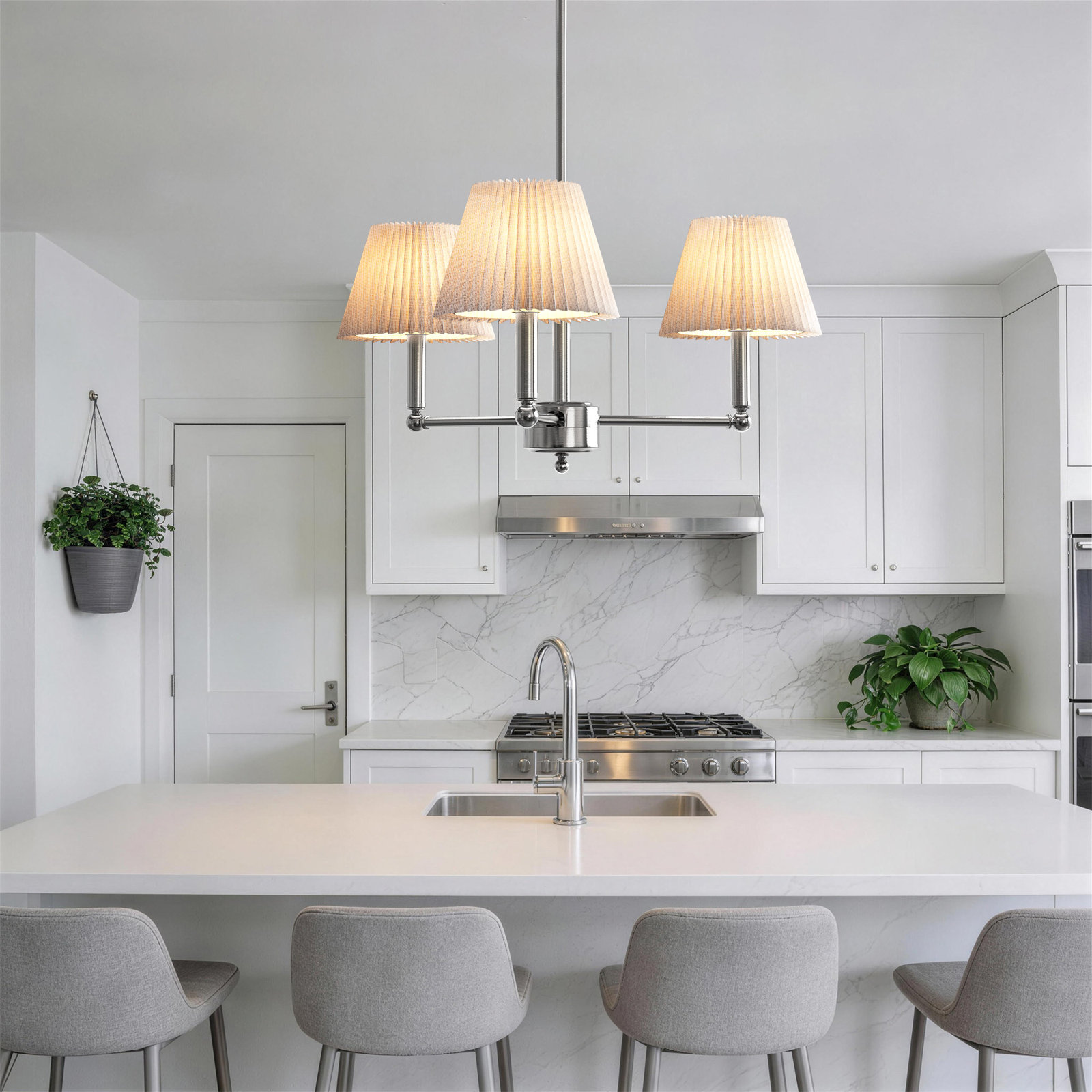 Costa Iron 3-Light Chandelier, Brushed Nickel