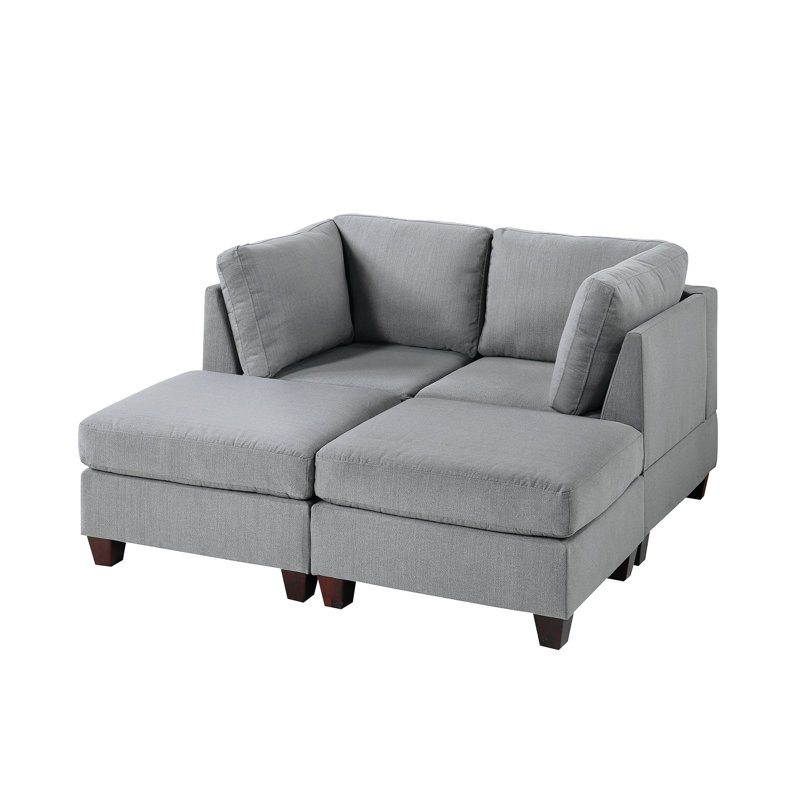 Ensemble modulaire gris - Tissu semblable au lin, structure en bois, sans accoudoirs et repose-pieds