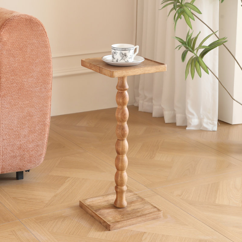 Solid Wood Square End Table,Pedestal Drink Table, Tall Plant Stand, Dark Brown Wood