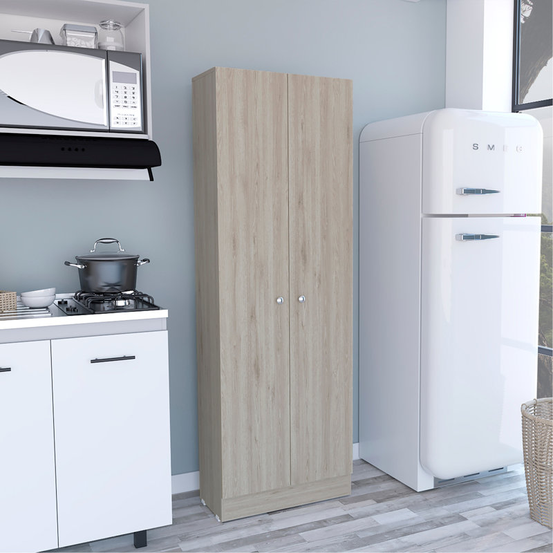 Multistorage Pantry Cabinet, Five Shelves, Double Door Cabinet -Light Gray, Gray