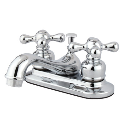 Kingston Brass Restoration Two-Handle 3-Hole Deck Mount 4" Centerset Bathroom Faucet with Plastic Pop-Up