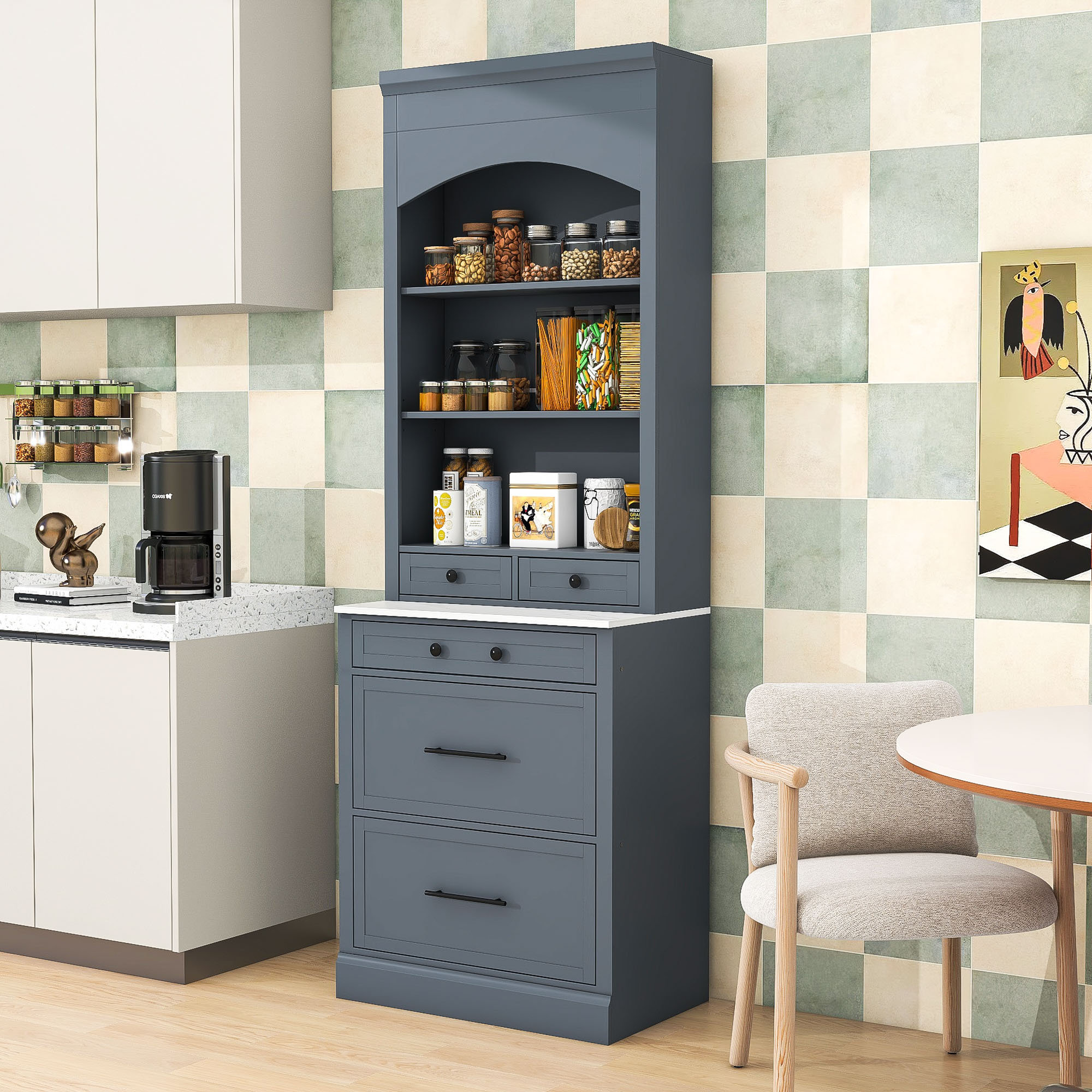 Lark Manor Elegant Tall Freestanding Kitchen Pantry with Drawers ...