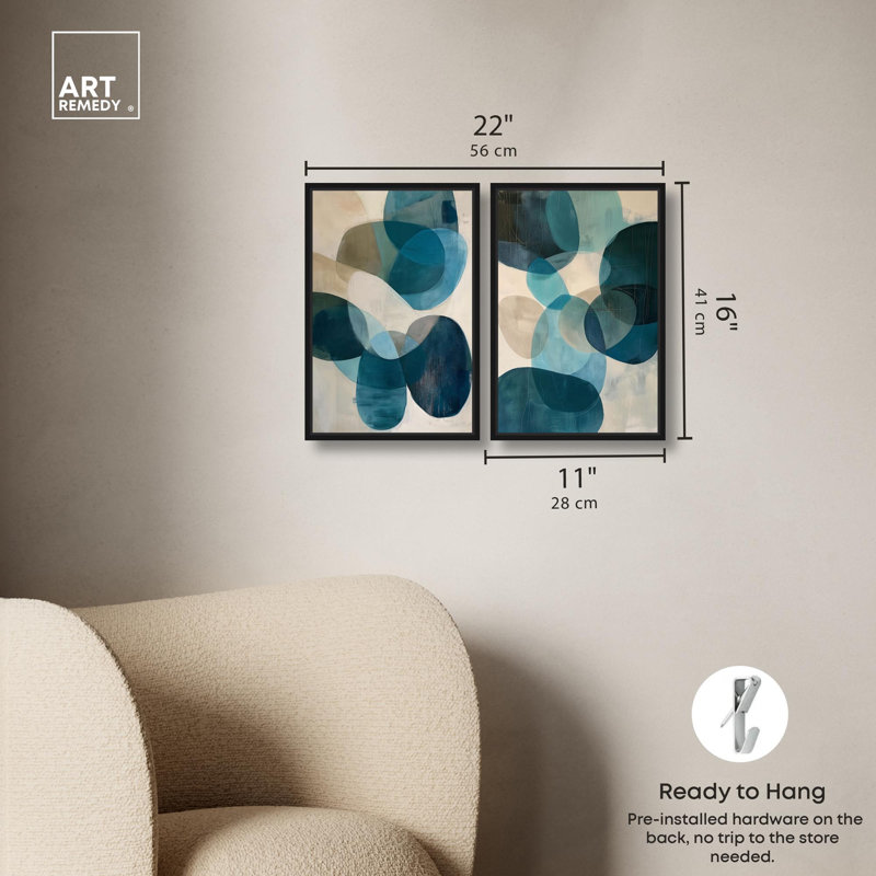 Terra Bound Diptych Canvas Print Blue Abstract Wall Art Set by Art Remedy, Black Frame, 10 x 15, H 16 po x l 11 po