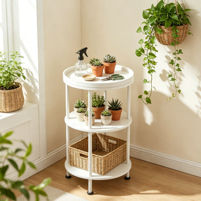 Small Round Side Table, 3-Tier Accent Table for Small Spaces, Modern Nightstand & Corner Table
