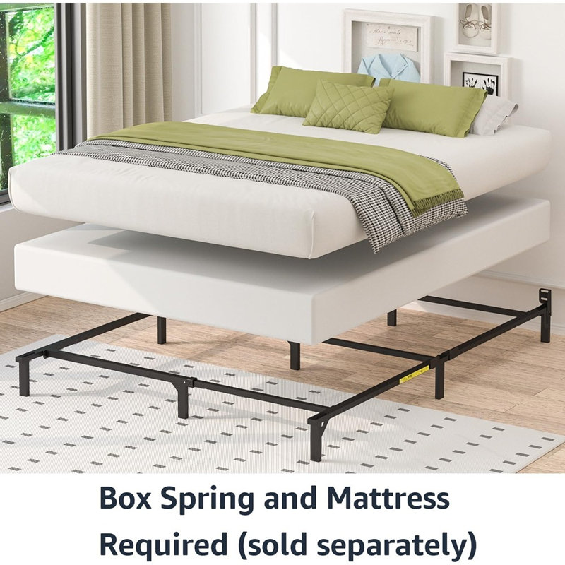Structure de lit en métal avec support à 9 pieds, compatible avec sommier et matelas, très grand lit, assemblage facile sans outil, noir