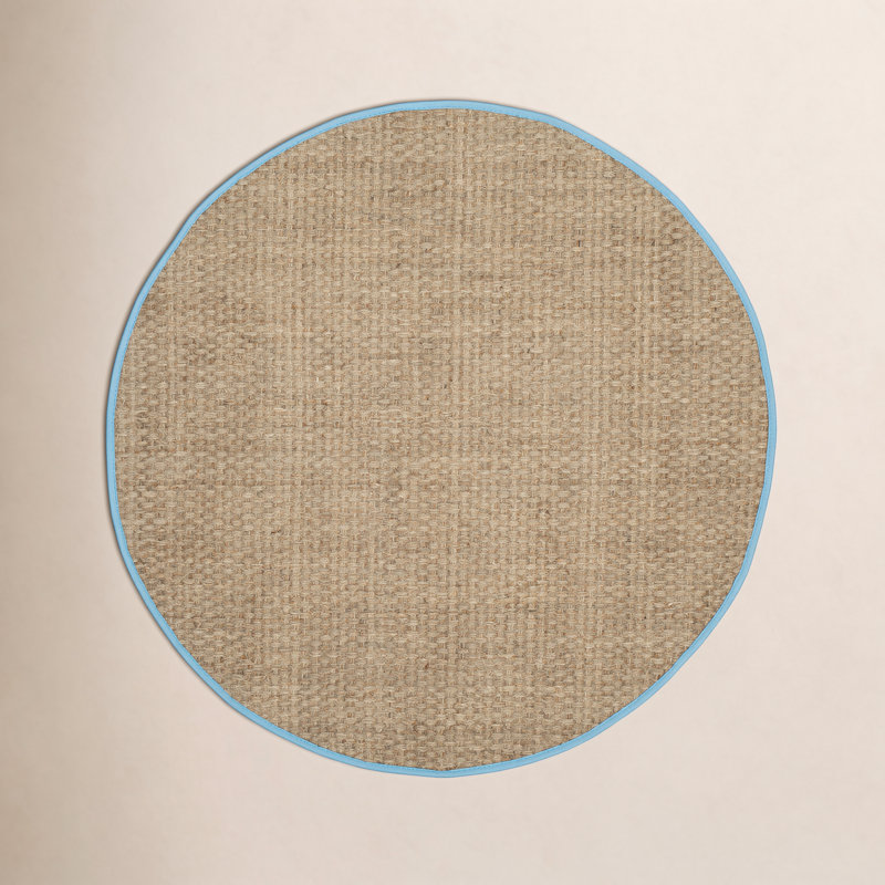 Tapis naturel / turquoise en bambou Chester, Rond 6 pi