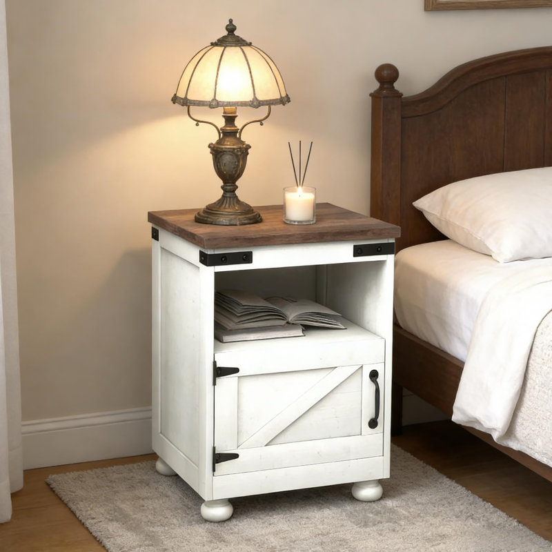 Table de bout Modern Foyer, table d'appoint avec rangement, armoire de chevet, Brun / Blanc