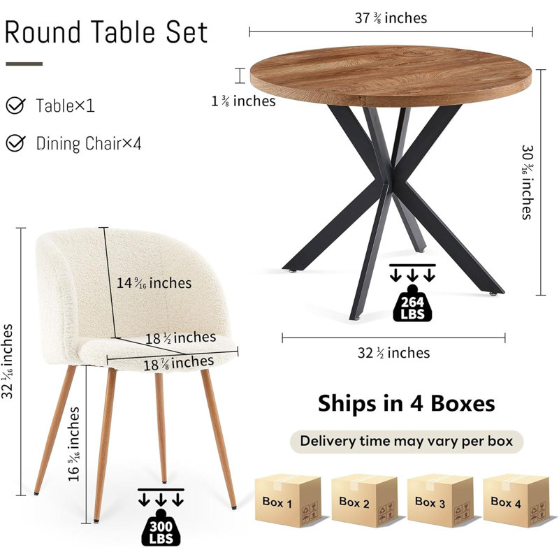 Carlisle Round Pedestal Dining Table Set, Cream, 5 Pieces: Table, 4 Chairs