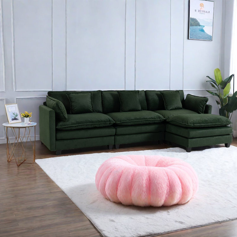 Canapés modulaires confortables confortables, revêtement en chenille vert antique, sièges de salon polyvalents