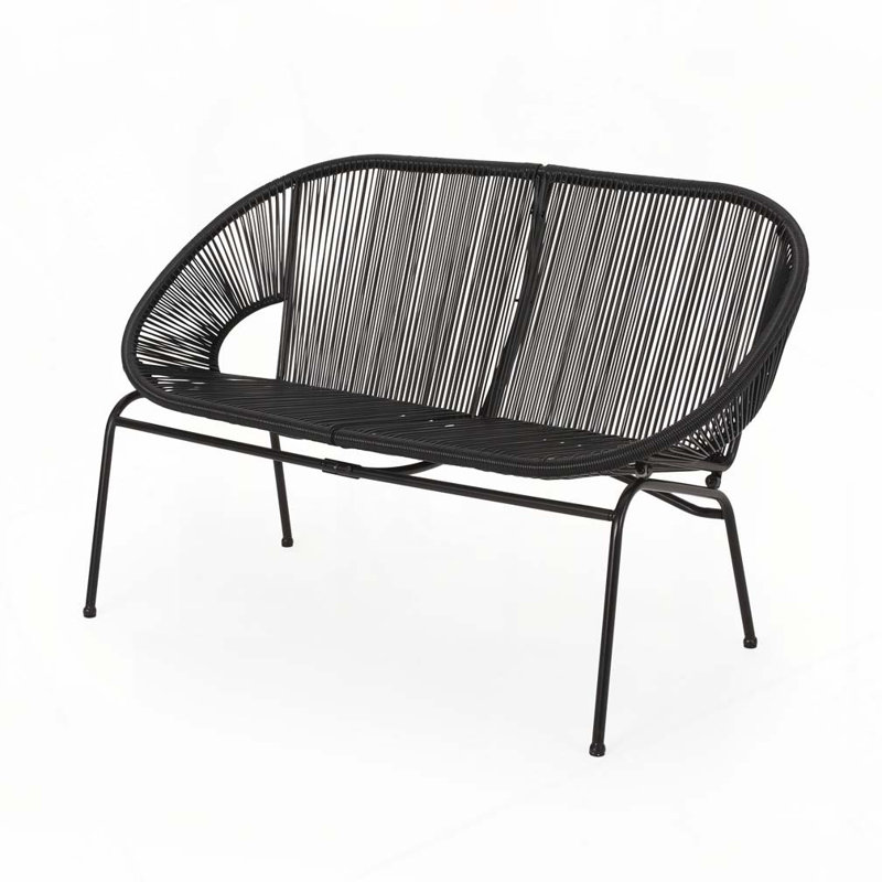 52" Outdoor Paito Loveseat Sofa, Black