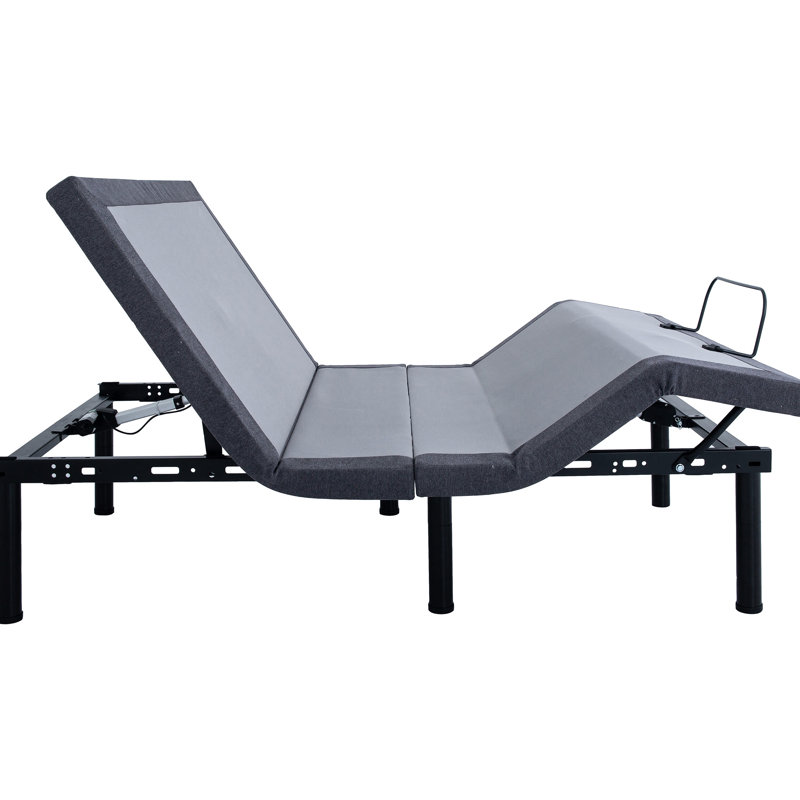 Base de lit pleine grandeur gris et noir réglable, réglages de pieds de tête indépendants, positions préréglées à plat Antisnore, base de moteurs de massage double pleine grandeur, structure en métal avec apparence, élévation, trois niveaux