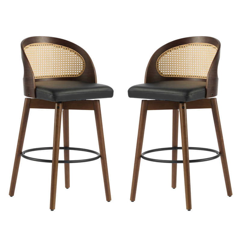 Ensemble de deux tabourets de bar d'intérieur en bois Como, avec revêtement, idéal pour les bars et les salles à manger avec confort et style.