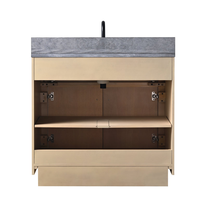 Ensemble de meuble-lavabo 36 po, Pierre calcaire noire, Blé clair