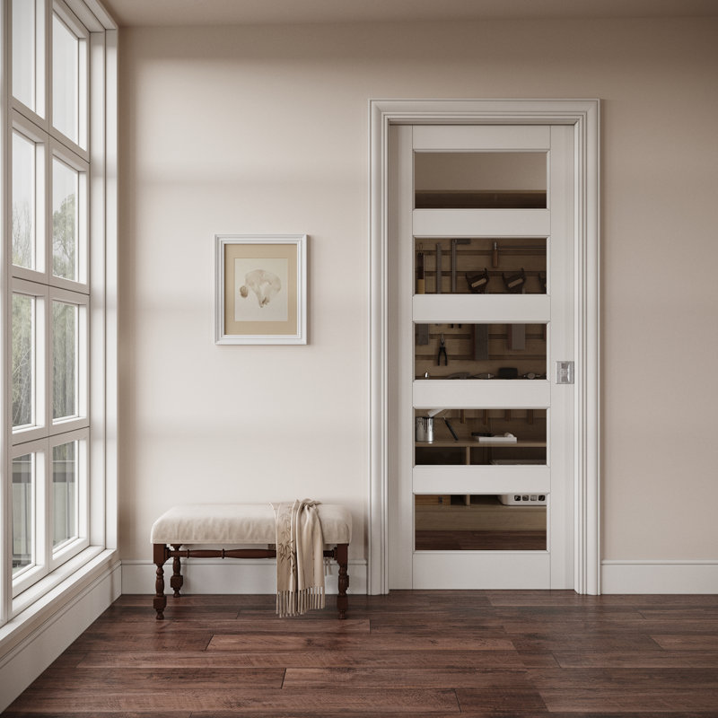 Porte de garde-manger en bois massif avec serrure d'intimité, 36 po x 80 po, Blanc / argenté
