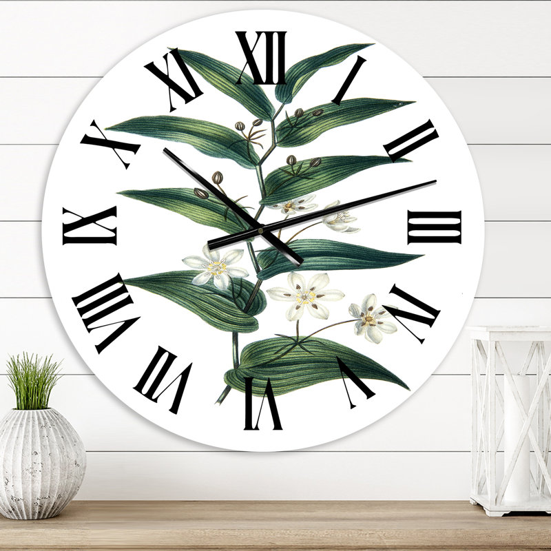 Plante rétro avec petites fleurs blanches - horloge murale de ferme, Moyen