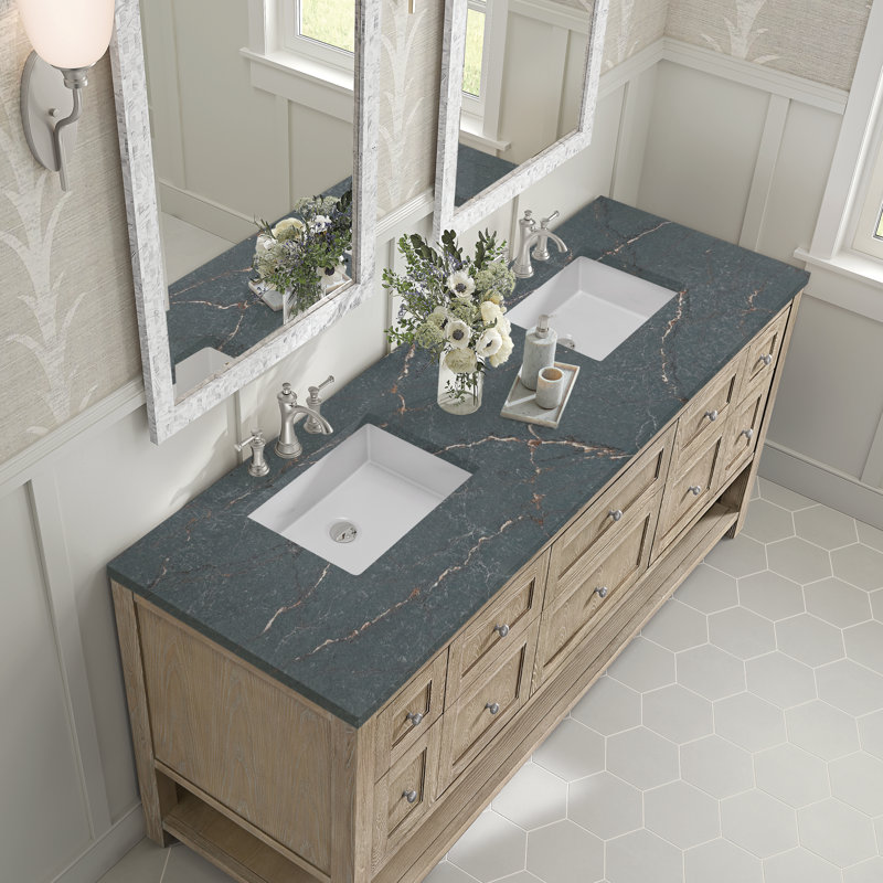 Breckenridge 72'' W Double Vanity, Whitewashed Oak, 8" Widespread, Parisien Bleu