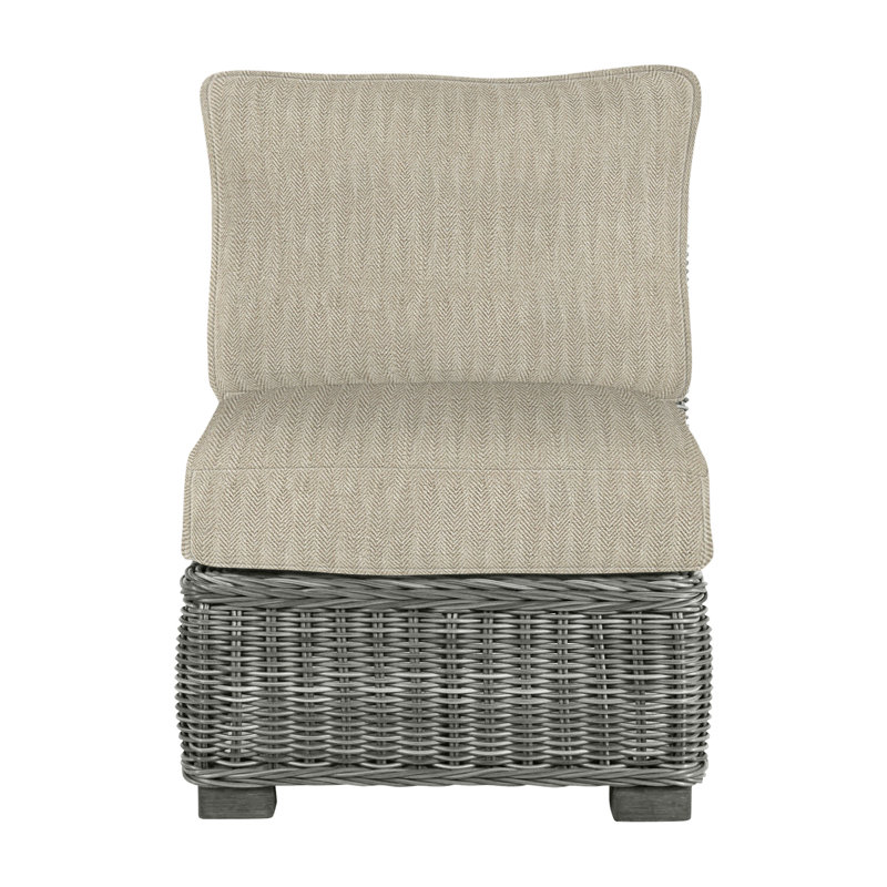 Rustic Woven Sectional Slipper Chair, Slate Gray, No Welt, Herringbone Sand