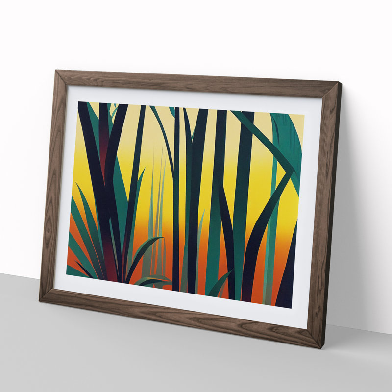 Art Deco Jungle 1 Piece Single Picture Frame Wall Art, 34cm H x 46cm W x 2cm D, Walnut Framed