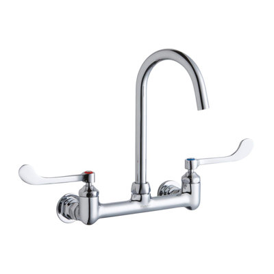 8" Centerset Deck Mount Laminar Flow Faucet with 5" Gooseneck Spout 6" Wristblade Handles 1/2"  Offset Inlets